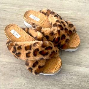 Steven New York Cado Women’s Faux Fur Leopard Slip on Sandals